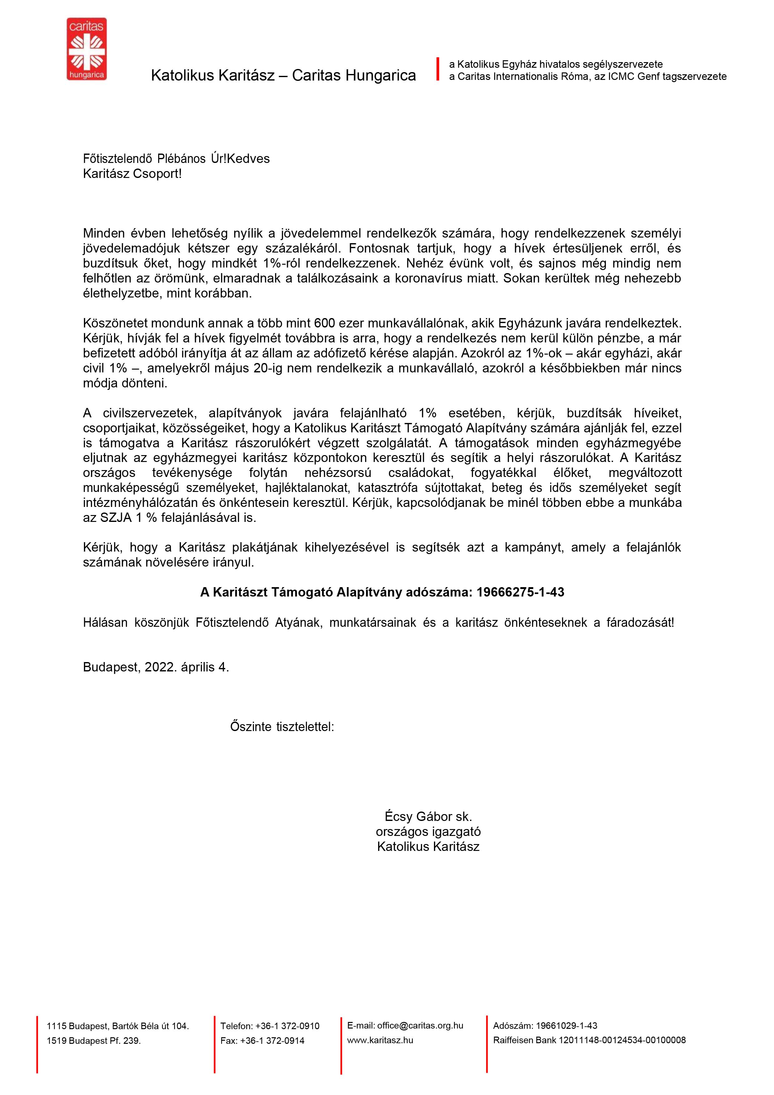 Katolikus Karitász Levél